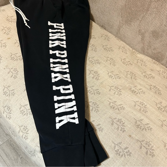 PINK Victoria's Secret Black Joggers with White Logo Size M - Picture 6 of 11